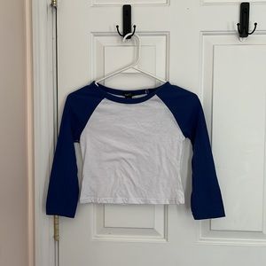 white and blue crop top